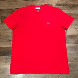 Men's Lacoste Round Neck Shirt Casual Pima Cotton Regular Fit Size L Red